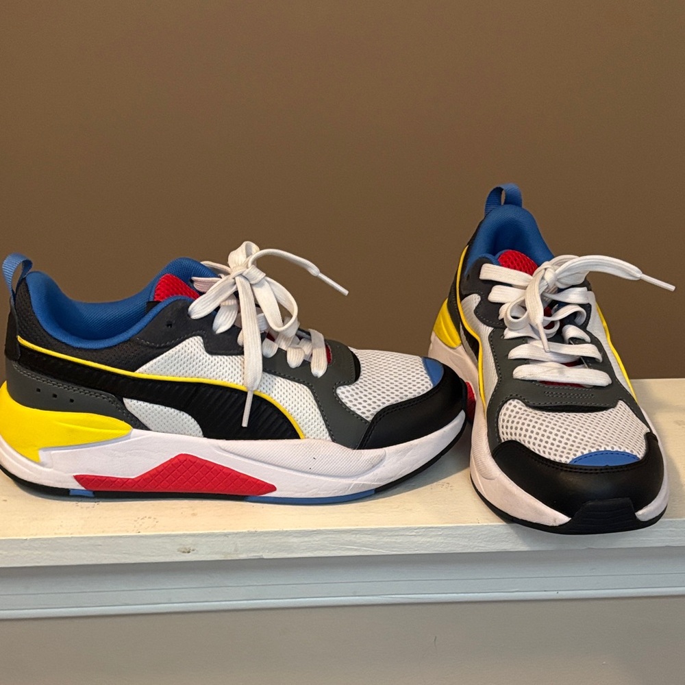 Puma Kids' White, Black, Yellow, and Blue Sneakers
